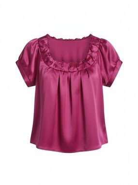 Sunny Leigh Ruffled Square-Neck Satin Blouse - Magenta Pink